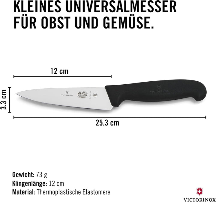 Victorinox Fibrox Kochmesser, Kleines Universalmesser für Obst und Gemüse, 12 cm, Gerade Klinge, Sch