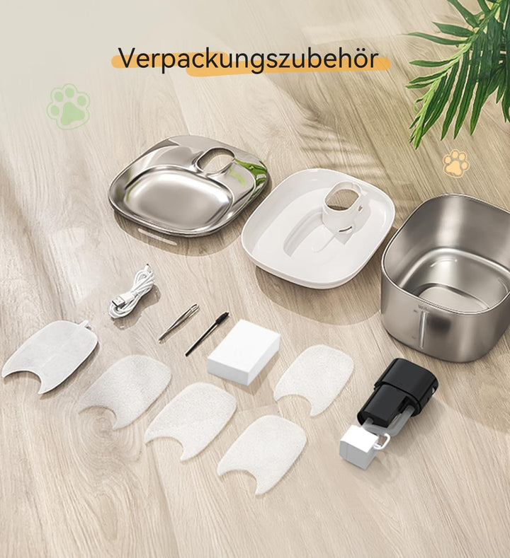 Katzenbrunnen Edelstahl Kabellos,4,1L 4000mAh, Schwarz, No Adapter | 4000mAh, 3 Modi (Sensor/Zeit/Da