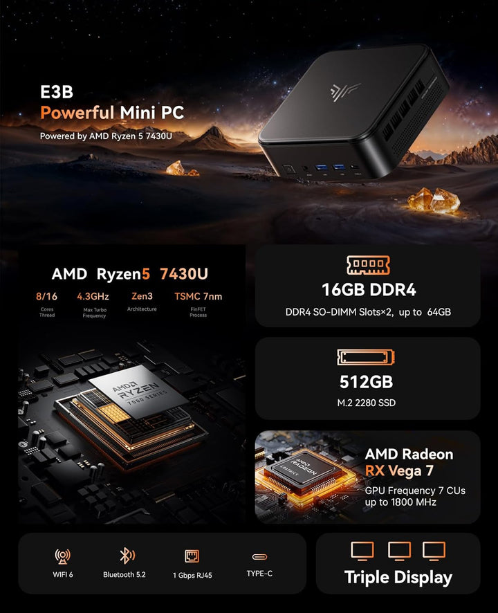 Windows 11 Pro Mini PC, NiPoGi AM02 AMD Ryzen 7 3750H 16GB DDR4 512GB SSD Mini Desktop Computer mit