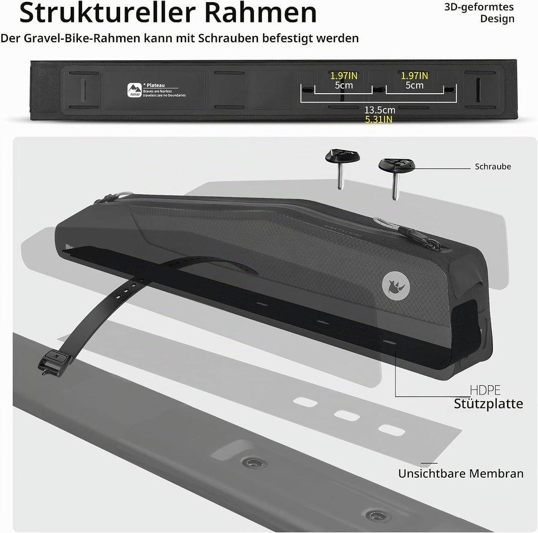 Rhinowalk Fahrrad Oberrohrtasche 2.0L – wasserdichte Lange Rahmentasche mit Reissverschluss – Montag