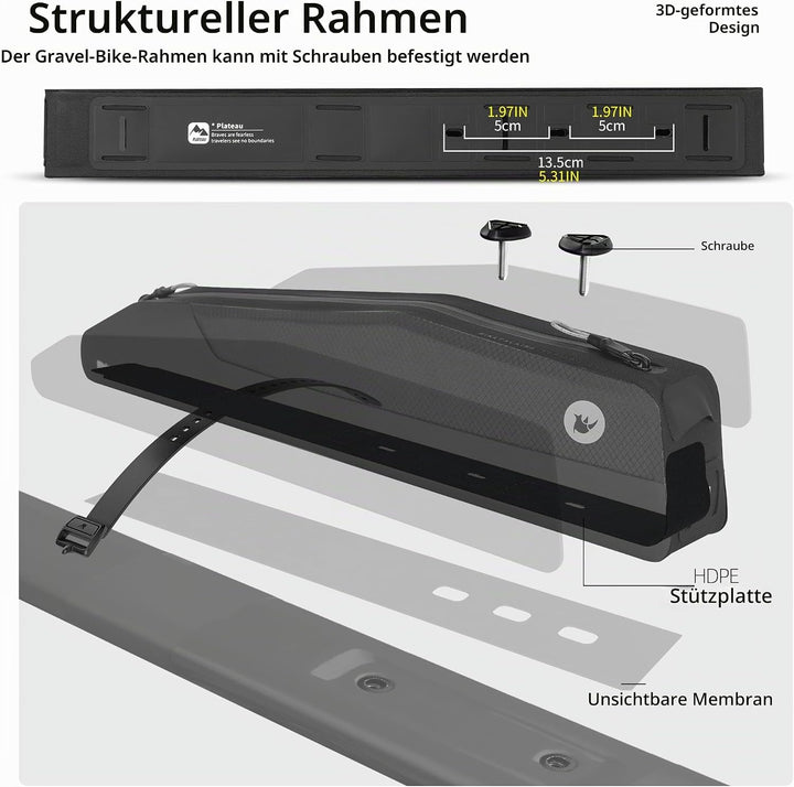 Rhinowalk Fahrrad Oberrohrtasche 2.0L – wasserdichte Lange Rahmentasche mit Reissverschluss – Montag