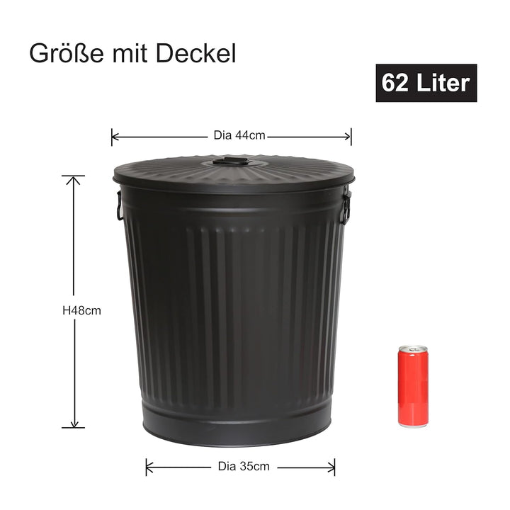 Jinfa 1 Retrodesign Metalleimer mit Griffen und Deckel + 30 Müllbeutel | schwarz | 62L 1 Mülleimer 6