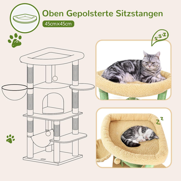 Globlazer Kratzbaum Ecke Kaktus Grün, Eckkratzbaum Stabil hoch 130 cm mit Gross Katzenhaus Sektor Ge