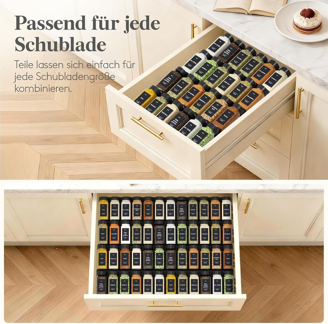Lifewit Gewürzregal Schublade 48 Stück, Verstellbarer Gewürz Organizer für Alle Schubladen, Kombinie