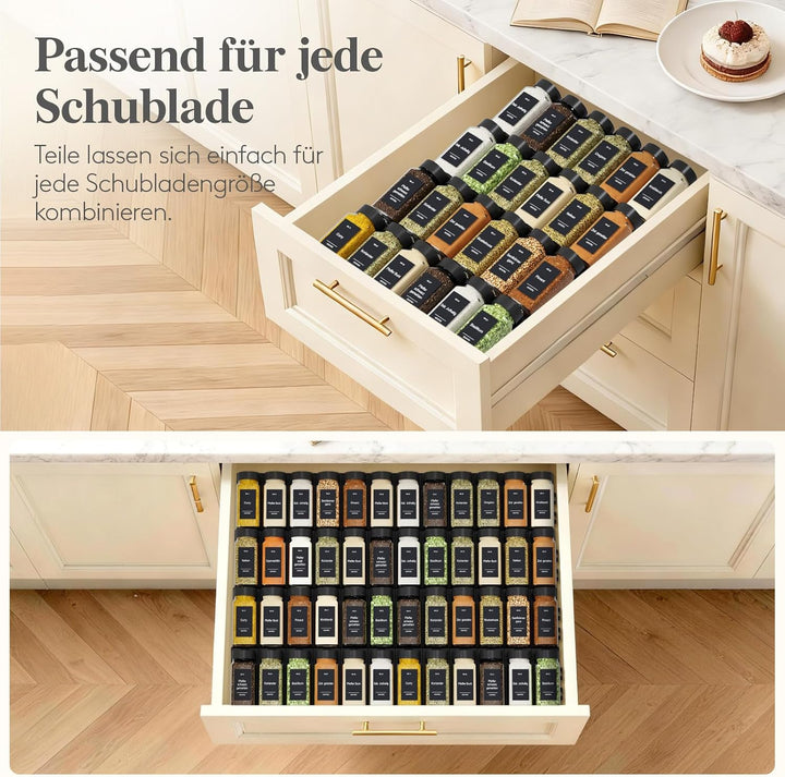 Lifewit Gewürzregal Schublade 48 Stück, Verstellbarer Gewürz Organizer für Alle Schubladen, Kombinie