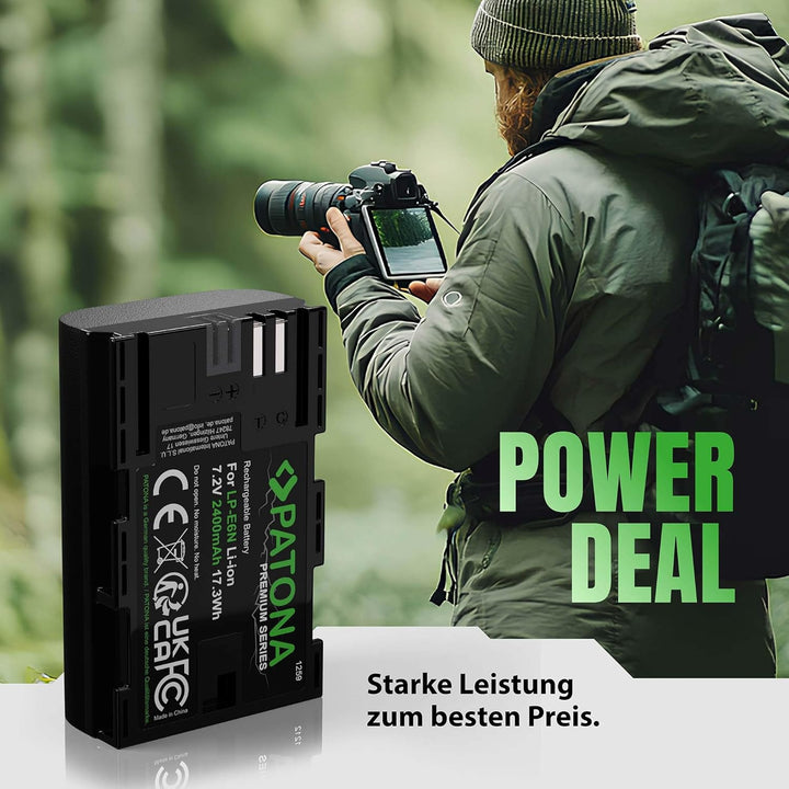 PATONA 2X Premium Akku Ersatz für Canon LP-E6N LP-E6 Battery Pack 2400mAh | Ersatzakku für EOS R5 R6