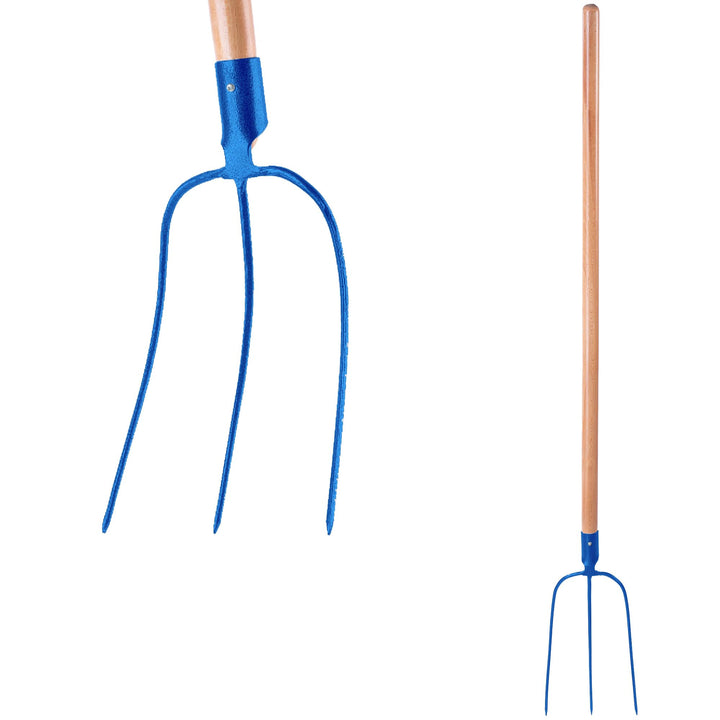 KADAX Heugabel aus Stahl, Gabel mit langem Stiel aus Holz, Forke, Gartenforke, Spatengabel, Grabegab