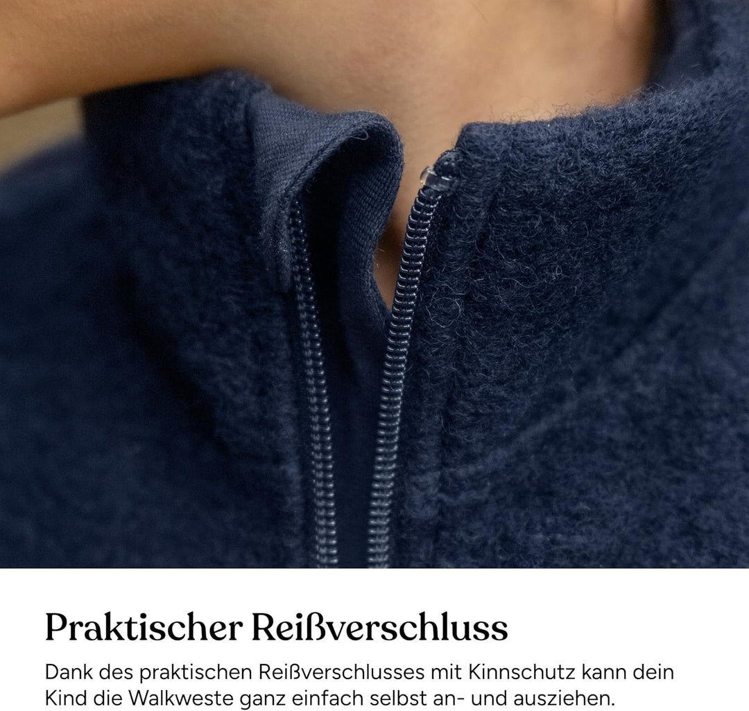 Ehrenkind ® Walkweste für Kinder aus Bio-Schurwolle | Kinderweste Gr. 74/80 | Weste Kinder in Anthra
