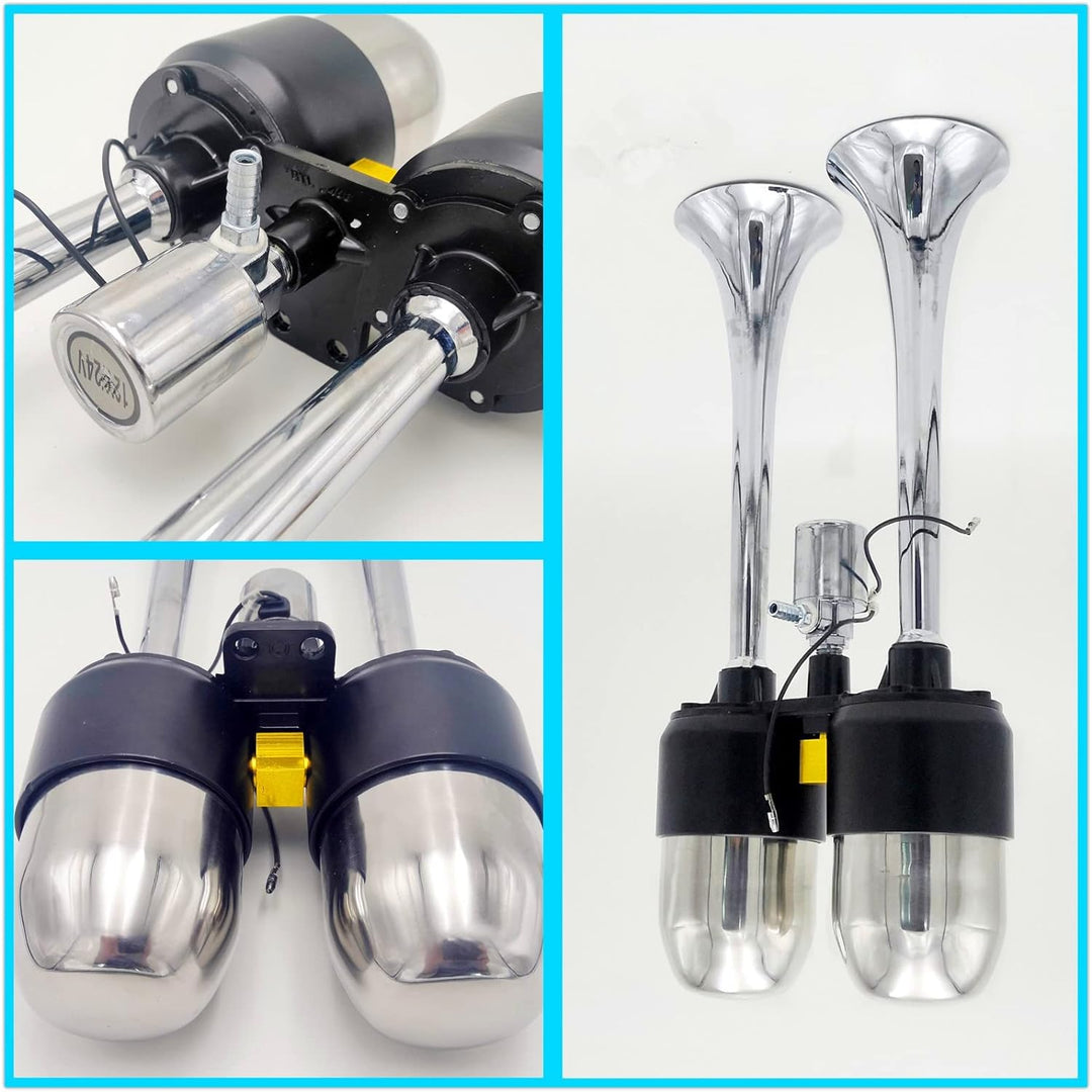 YIYIDA Air Horn Autohupe Schiffshupe Verlängern Sie den Ton Lufthupe Zinkchrom Doppelsilberlautsprec