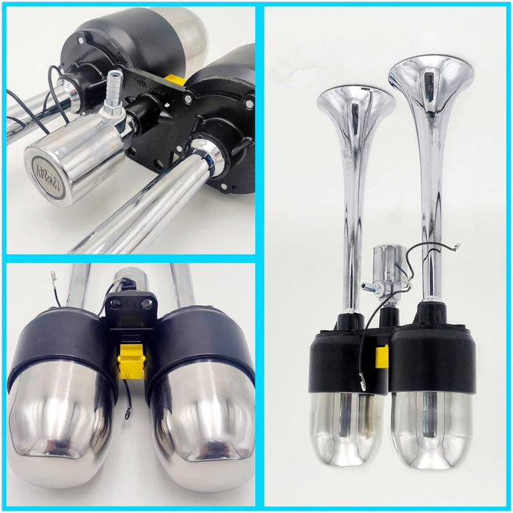 YIYIDA Air Horn Autohupe Schiffshupe Verlängern Sie den Ton Lufthupe Zinkchrom Doppelsilberlautsprec