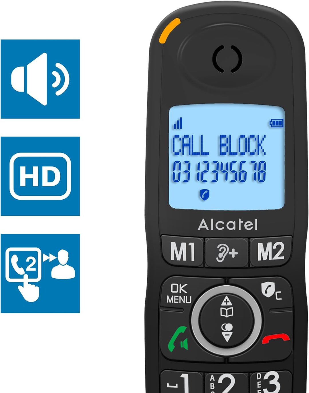 Alcatel XL595 B Schnurlostelefon mit grossen Tasten, grosses Display und Audio-Boost, Anrufsperre SO