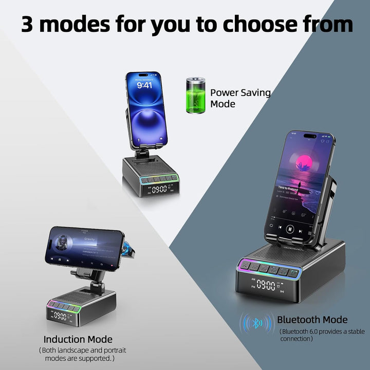 Bluetooth Lautsprecher mit Handyhalterung, 9-in-1 Musikbox Bluetooth 6.0 (Querformat/Hochformat) Ind