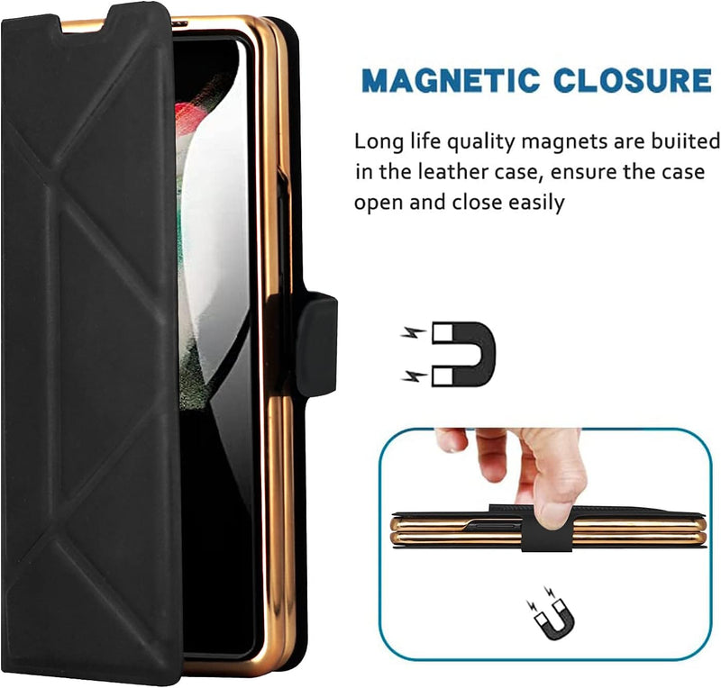 COQUE Hülle für Samsung Galaxy Z Fold 4, Schlanke Lederhülle mit Stifthalter, Faltbare Hülle für Sam