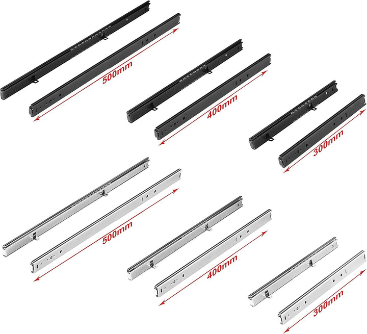 FIX&EASY Kugelauszug 27mm Schubladenschienen mit Verriegelung, Auszugschienen schwarz 500mm mit Einr