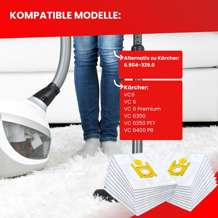 20 Staubsaugerbeutel geeignet für Kärcher 6.904-329.0, VC 6100, VC 6200, VC 6300, VC 6 Serie, 20