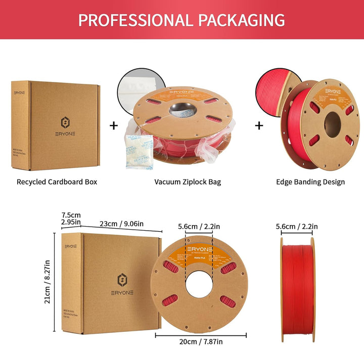 ERYONE Matte PLA 3D Drucker Filament 1.75mm, Massgenauigkeit +/- 0.03 mm, 1 kg 1 Spule, Matte Rot, M