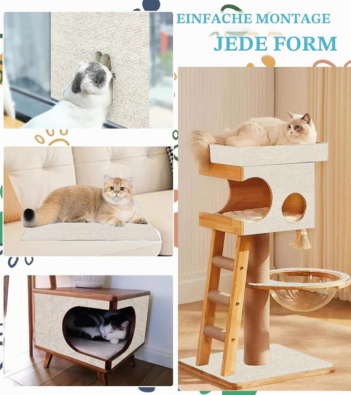 KVIDA Kratzmatte für Katzen, 200 x 60 cm, Selbstklebende Teppichmatte, zuschneidbar, Kratz-Möbelschu