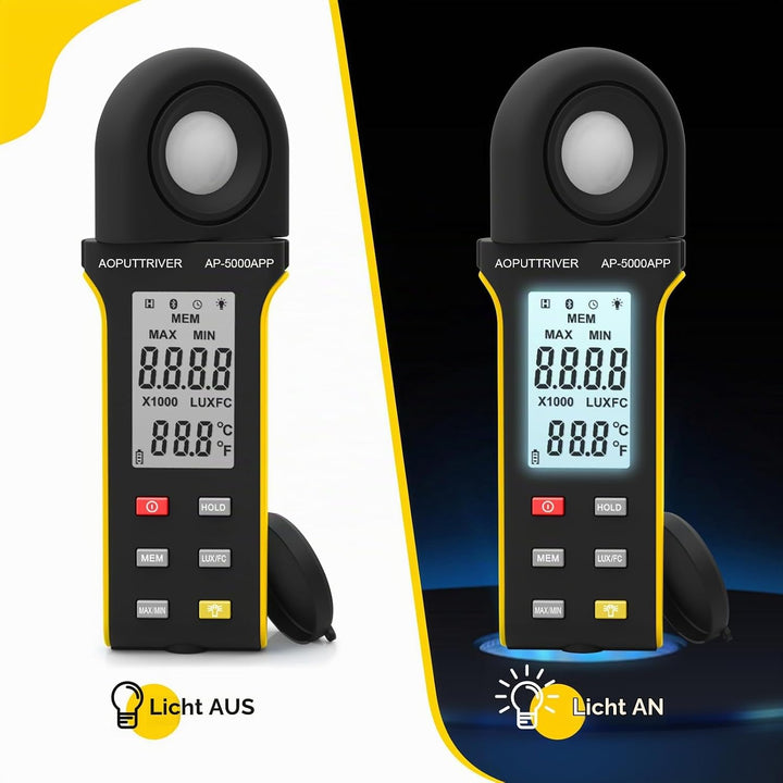 AP-5000APP Digital Luxmeter, Lichtmessgerät Messen 0,1~400.000 Lux Fusskerzen mit 270º Drehbarem Sen