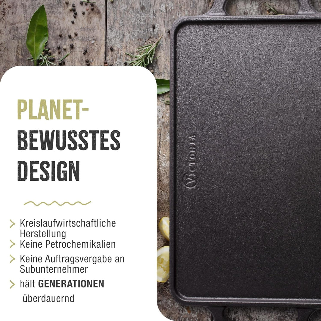 VICTORIA Grillplatte Emailliertes Gusseisen Grillpfanne 33 X 21cm Doppelseitig Verwendbar, für Feuer