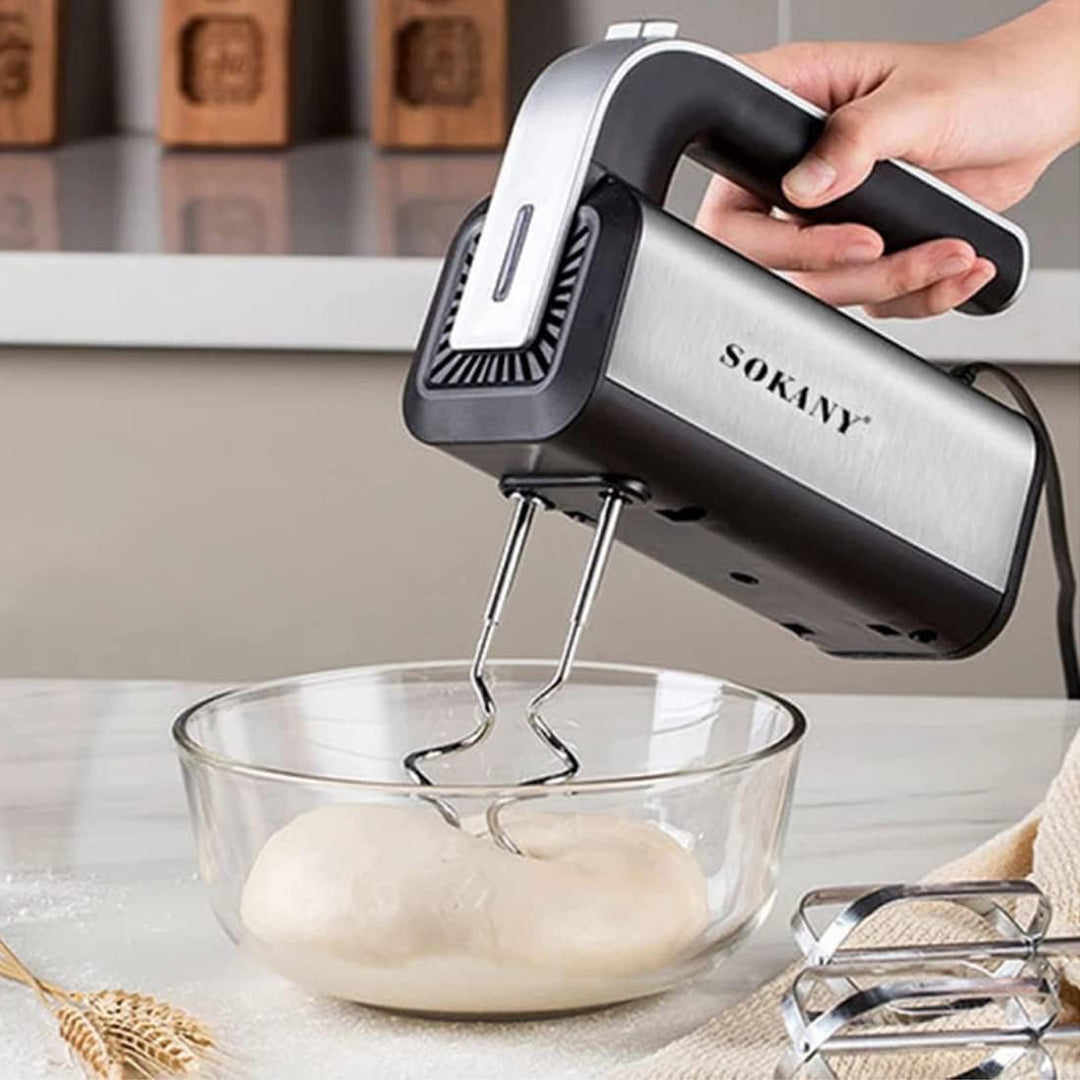 SOKANY CX-6651 Elektrischer Handmixer für die Küche, Handmixer mit 2 Schneebesen und 2 Knethaken, 5