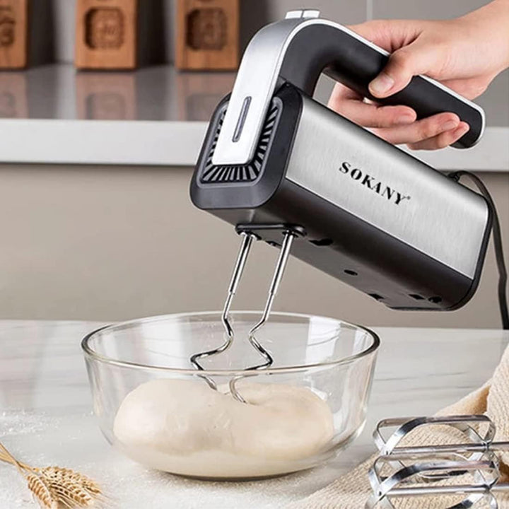 SOKANY CX-6651 Elektrischer Handmixer für die Küche, Handmixer mit 2 Schneebesen und 2 Knethaken, 5