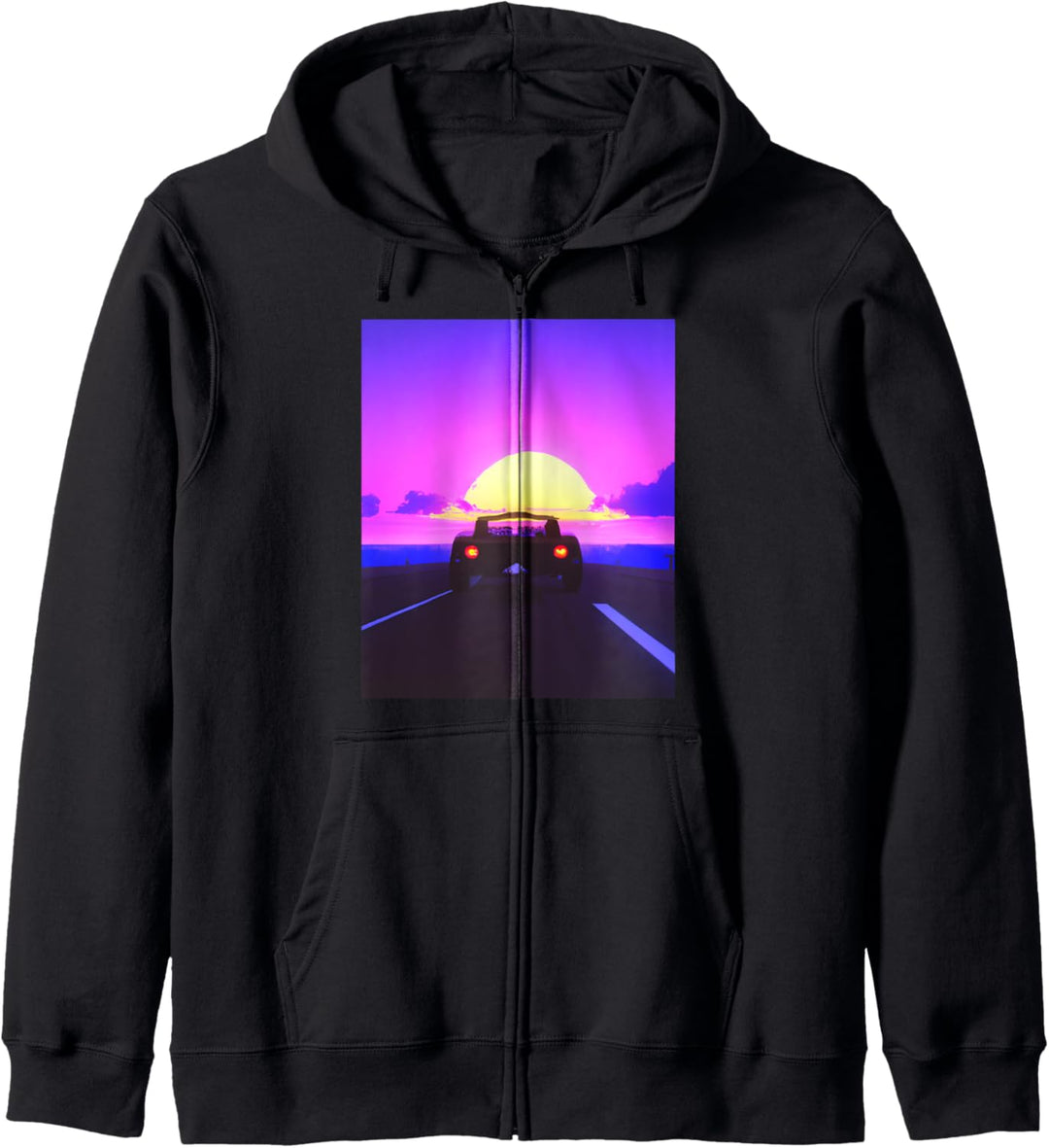 Vaporwave Aesthetic Sportwagen Strand Sonnenuntergang Kapuzenjacke