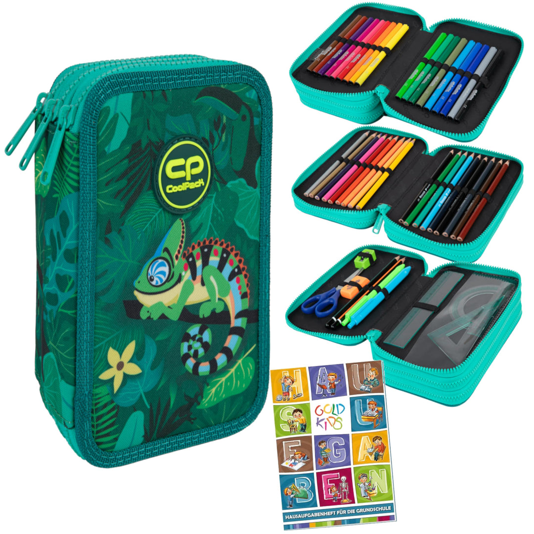 Goldkids - Federmäppchen 3 Fächer - Mäppchen für Mädchen und Jungen - Federmappe 3-Fach Federtasche