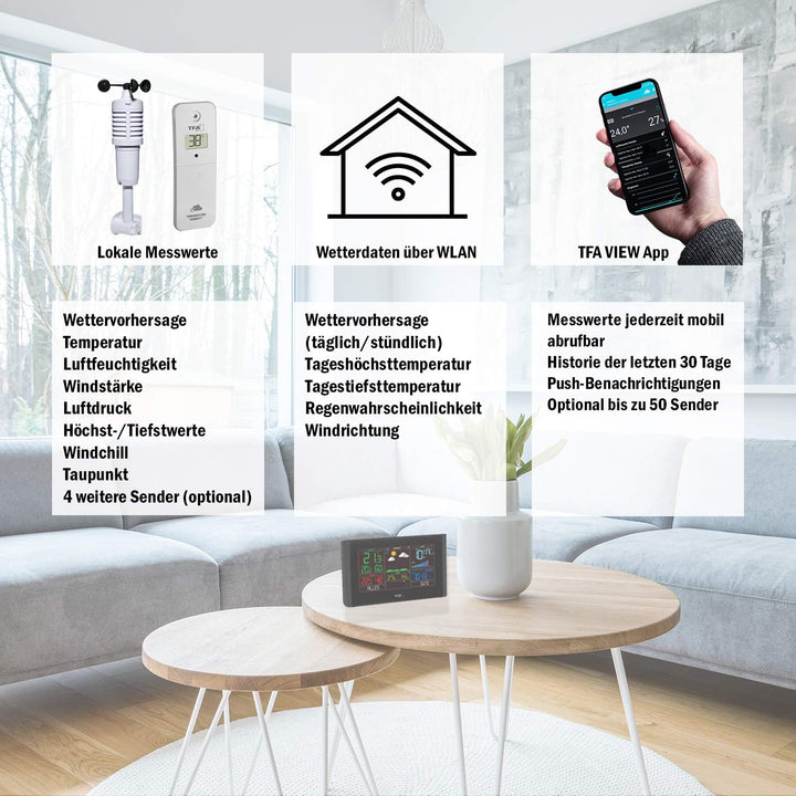 TFA Dostmann WLAN Wetterstation Breeze, 35.8001.01, inkl Windmesser, Profi-Wettervorhersage, kostenl