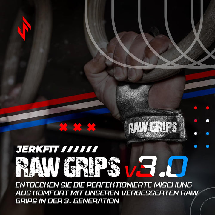 JerkFit Raw Grips 3.0, 2-Finger Gymnastikgriffe aus Leder – Schützen die Hände bei Klimmzügen, verhi