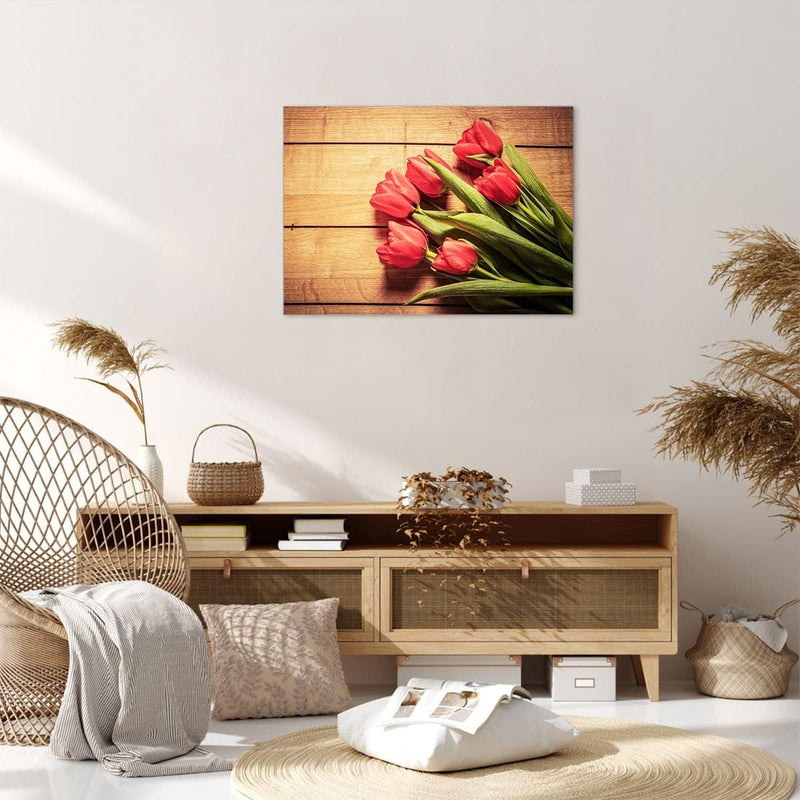 Bilder auf Leinwand Tulpen Blumenstrauss Sommer Garten Leinwandbild 70x50cm Wandbilder Dekoration Wo