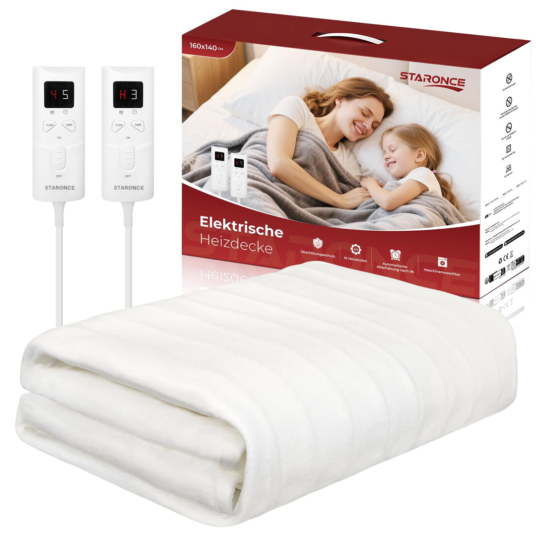 Heizdecke Elektrisch 160x140 cm für Doppelbett - Wärmedecke mit 10 Heizstufen, Abschaltautomatik, 2