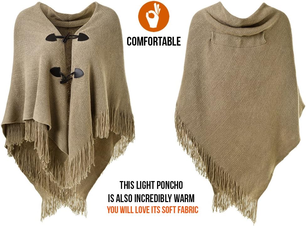 Ferand Damen Poncho Locker sitzender Cape Schal mit offener Vorderseite für Herbst und Winter Khaki,