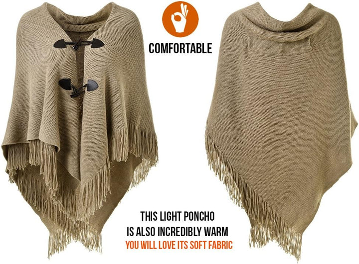 Ferand Damen Poncho Locker sitzender Cape Schal mit offener Vorderseite für Herbst und Winter Khaki,