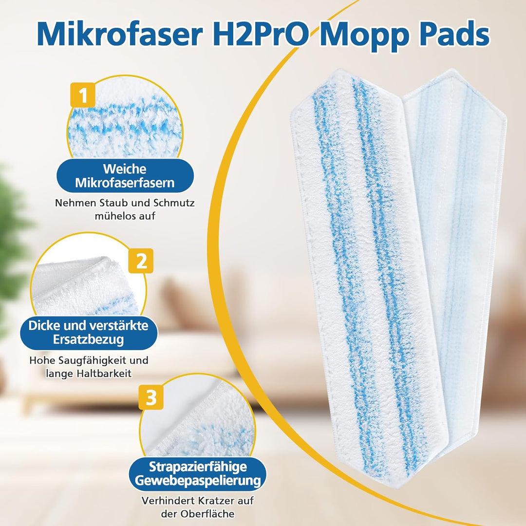 6 Stück Mikrofaser Wischpads Kompatibel mit Vileda H2PrO und O-Cedar H2PrO Bodenwischer Ersatzbezug,