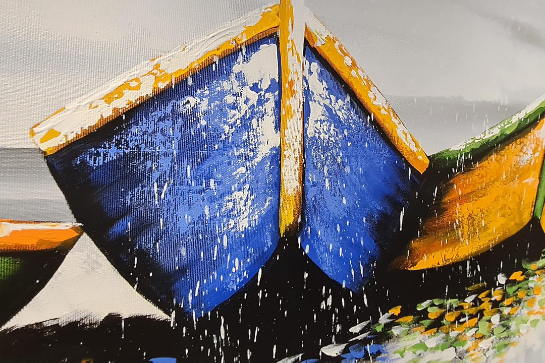 Monica Mirafiori I 100% HANDGEMALT I Gemälde Boote am Strand 140x70cm | Gemälde Handgemalt | Acrylge