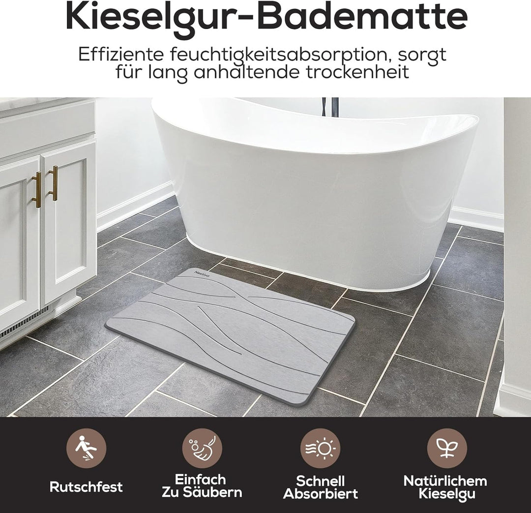 Nestiva Badematte aus Stein - rutschfeste, Saugfähige Badvorleger aus Naturstein, Für Bad/Küche, Sti