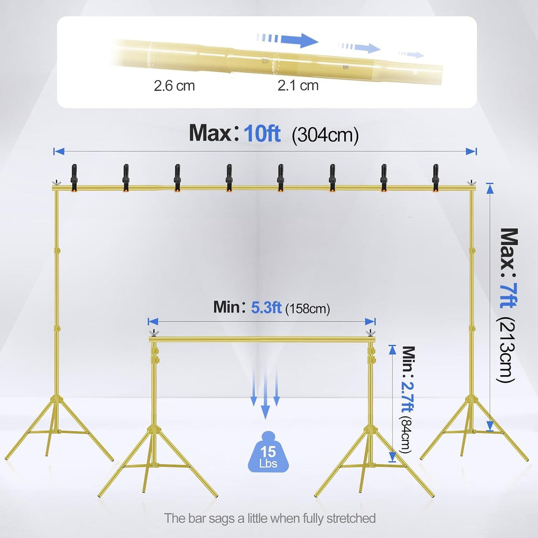 EMART Goldener Foto Hintergrund Ständer, 2x3m Verstellbarer Hintergrundsystem mit 8 Hintergrundklemm