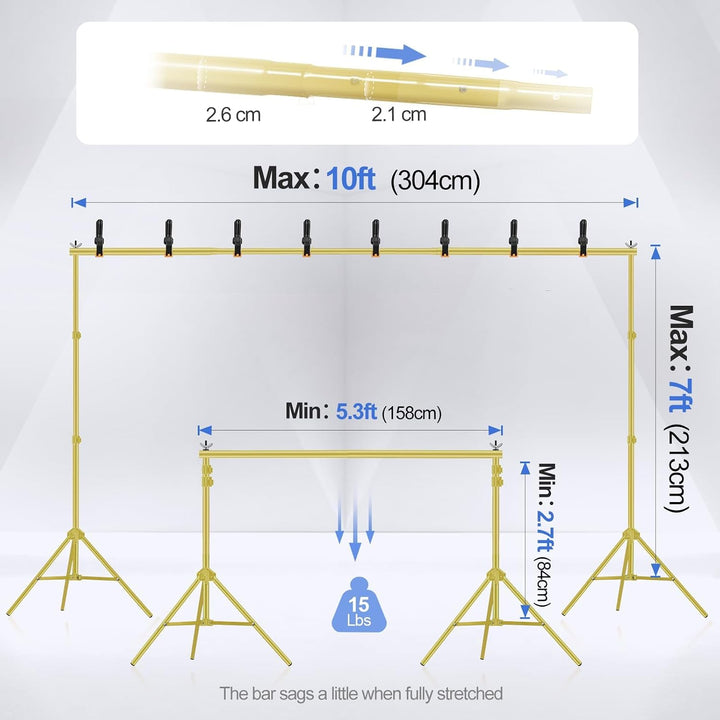 EMART Goldener Foto Hintergrund Ständer, 2x3m Verstellbarer Hintergrundsystem mit 8 Hintergrundklemm