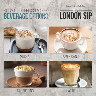 The London Sip Espressokocher Induktion geeignet, Mokkakanne aus Edelstahl, Espressokanne 6 Tassen (