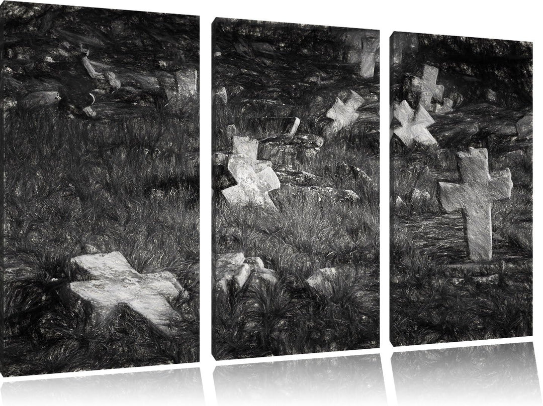 Pixxprint Friedhof als Leinwandbild/Grösse: 3 Teilig (120x80) cm/Wandbild/Kunstdruck/fertig bespannt