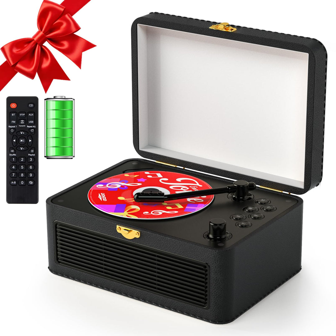 Gueray Tragbarer Bluetooth CD-Player mit Lautsprechern 3600mAh Wiederaufladbarer Vintage CD Spieler