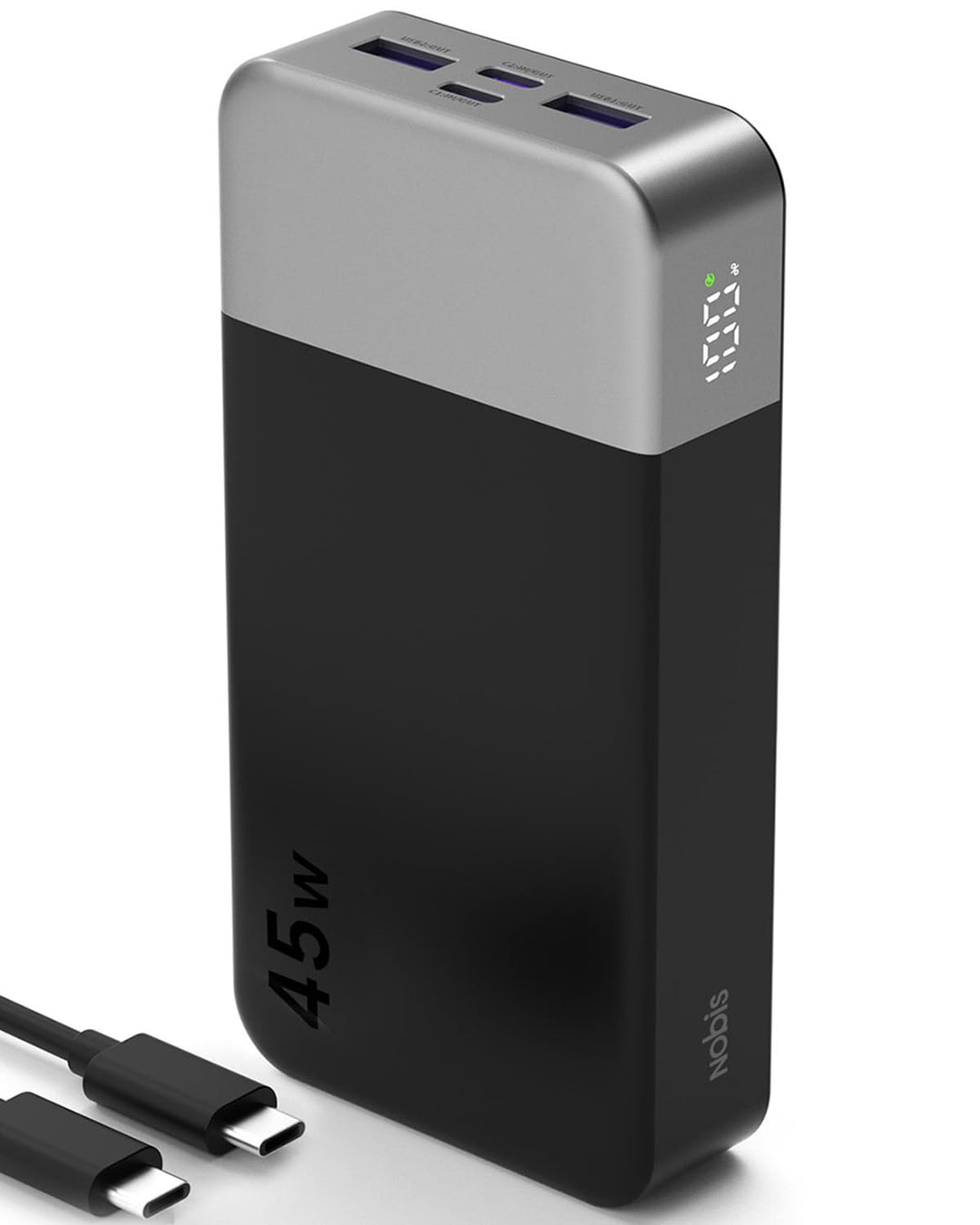 NOBIS 45W Power Bank Powerbank 20000mAh Schnellladung, 2×USB‑C (in/Out) & 2×USB‑A, Digitalanzeige &