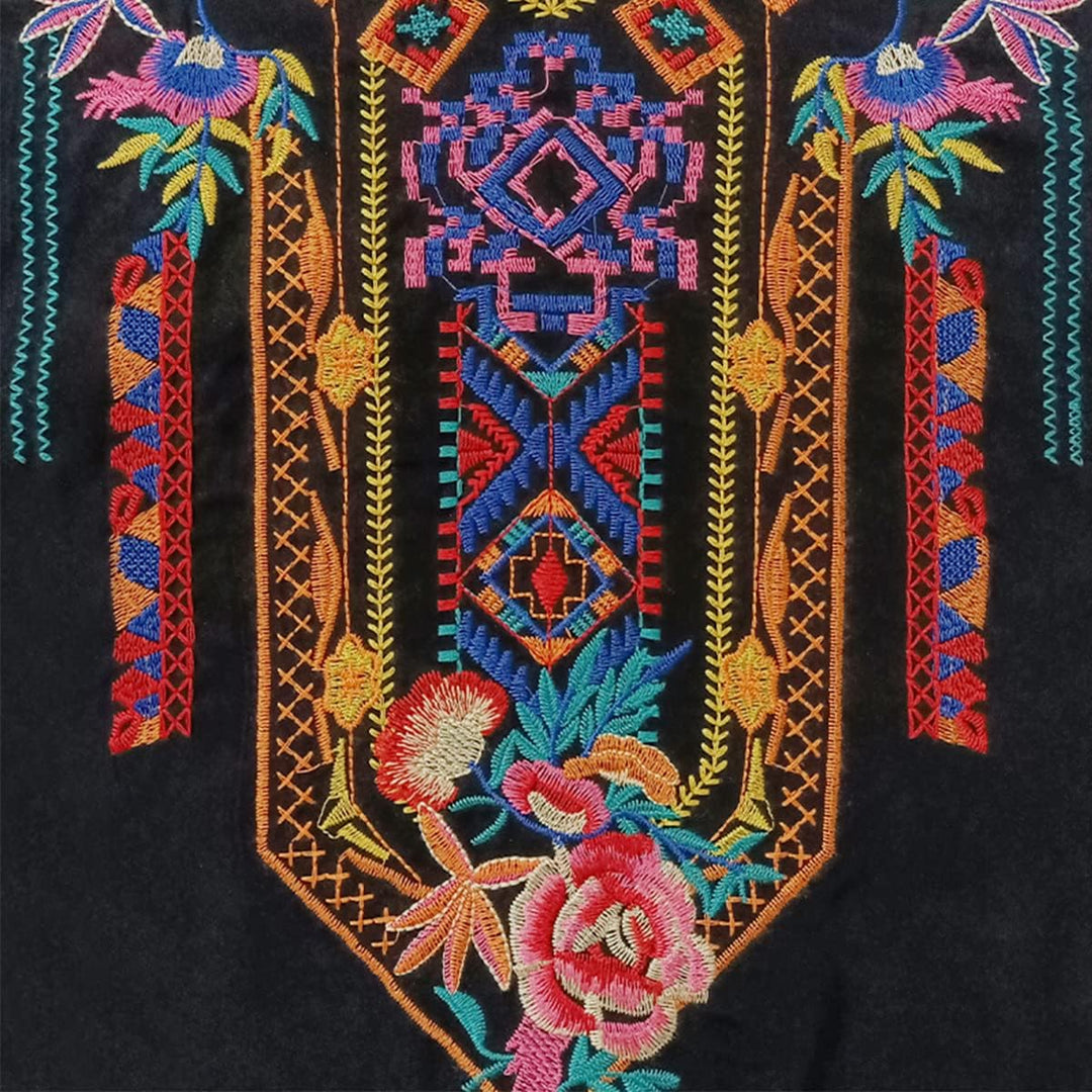 Tunika Damen Sommer Boho Bluse Folklore Stickerei Oberteil Trachten Hippie Kleidung Kurzarm V-Aussch