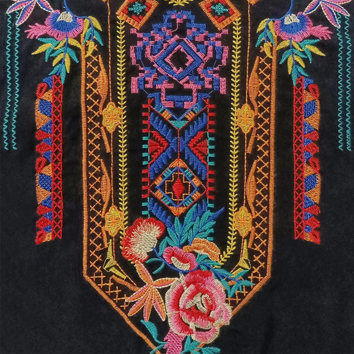 Tunika Damen Sommer Boho Bluse Folklore Stickerei Oberteil Trachten Hippie Kleidung Kurzarm V-Aussch