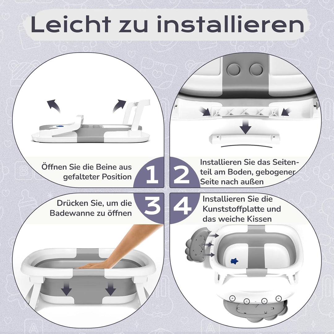 COOSEYA Baby Badewanne für 0-18 Monate, Faltbare Babywanne mit Babybadewanne Stützkissen, Portable B