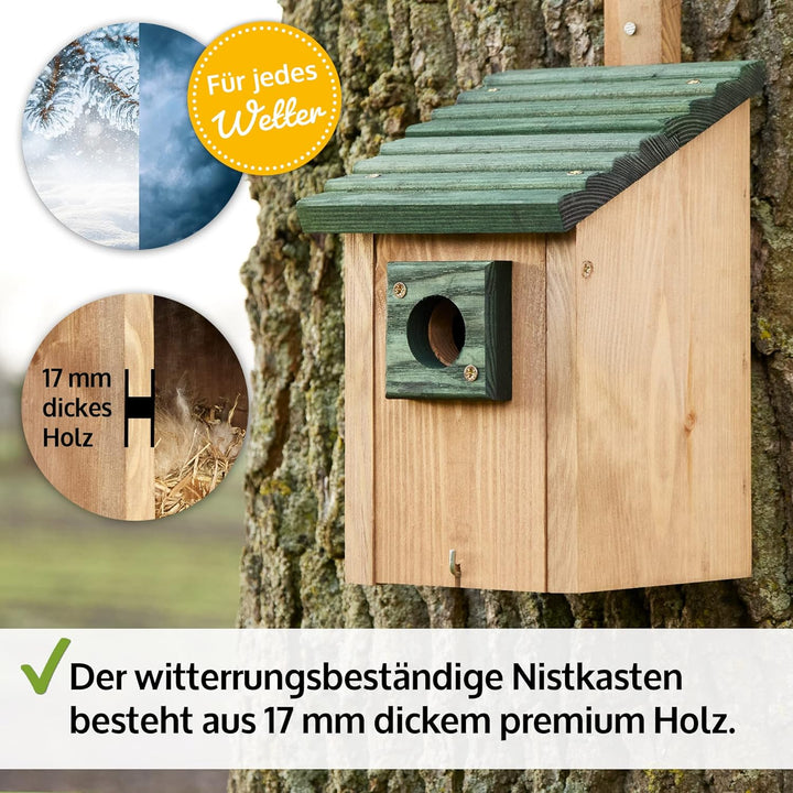 Zooprinz Nistkasten für Wildvögel – Massiv- Holz Vogelhäuschen mit sicherem Schutz gegen Nesträuber