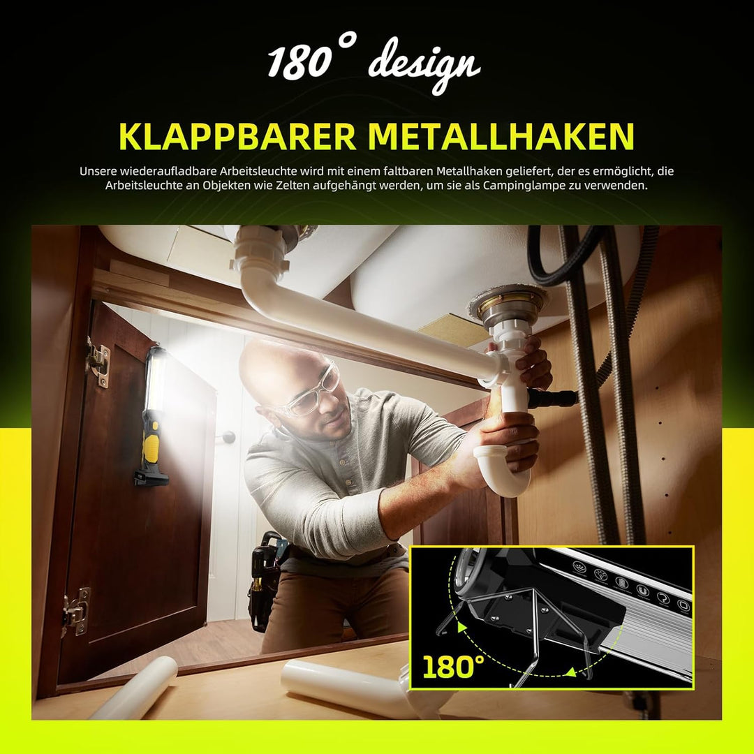WARSUN LED Arbeitsleuchte Taschenlampe Werkstattlampe Inspektionsleuchten COB Wiederaufladbar Akku L