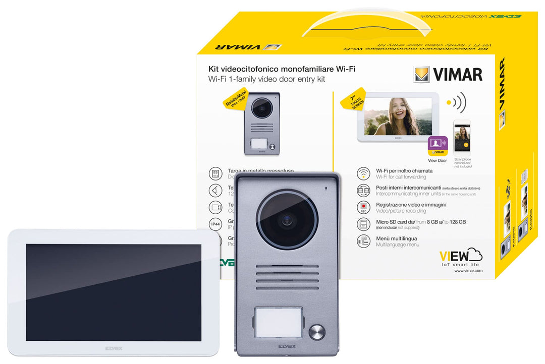Vimar K40945 Videosprechenalagen-Set enthält Freisprech-Touchscreen-Videohaustelefon LCD 7in und WLA