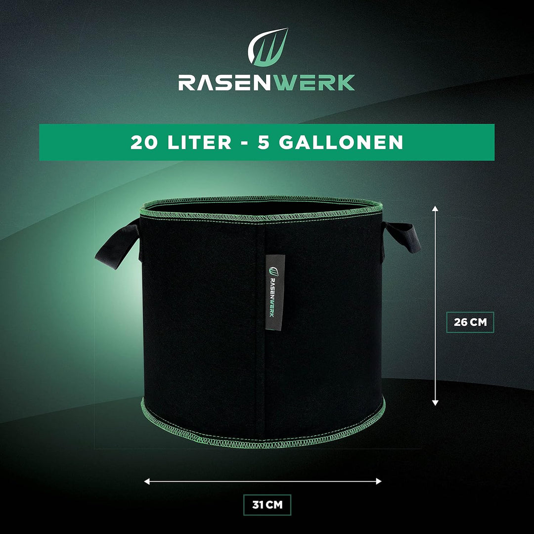 20 Liter Pflanztasche aus Vliesstoff - Pflanzsack für Garten, Gewächshaus &amp; Balkon - Pflanzbeutel fü