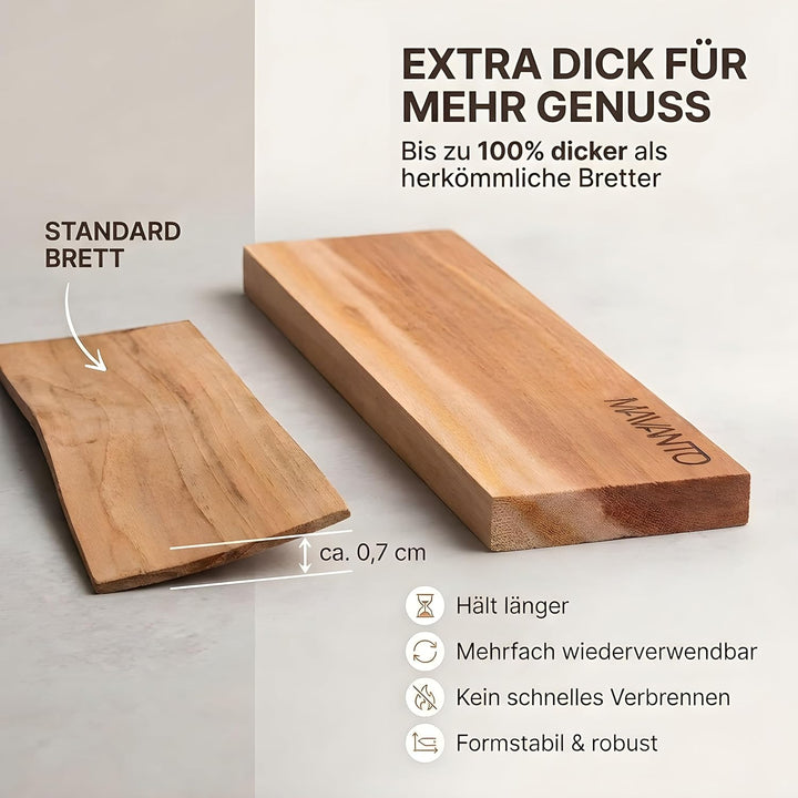 MAVANTO XXL Grillbretter Räucherbretter - Kanadisches Zedernholzbrett zum Grillen - EXTRA DICK (30x1